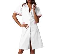 AEGJEGVD 2025 Robe Médicale Femme Col en V Manche Courte Robes Blouse Infirmiere Femmes Professionnelle Uniforme D'infirmière Uniforme De Travail Esthéticienne Secretaire Medicale Pas Cher
