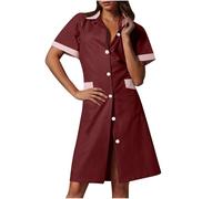 AEGJEGVD 2025 Robe Médicale Femme Col en V Manche Courte Robes Blouse Infirmiere Femmes Professionnelle Uniforme D'infirmière Uniforme De Travail Esthéticienne Secretaire Medicale Pas Cher