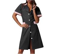 AEGJEGVD 2025 Robe Médicale Femme Col en V Manche Courte Robes Blouse Infirmiere Femmes Professionnelle Uniforme D'infirmière Uniforme De Travail Esthéticienne Secretaire Medicale Pas Cher