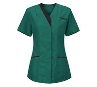 AEGJEGVD Soldes 2025 Tunique Médicale Femme Col en V Manche Courte Blouse Infirmiere Femmes Professionnelle Uniforme D'infirmière Uniforme De Travail Esthéticienne Secretaire Medicale Pas Cher