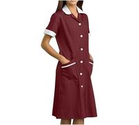 AEGJEGVD Tunique Médicale Femmes Soldes Robe Blouse Medicale Femme Col en V Banche Manche Courte Uniforme de Travail Blouses Infirmiere Femme Professionnelle Uniforme D'Infirmière de Travail Pas Cher
