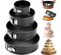 AEGNVED Moule à Charnière,Set de 4 12/18/23/26 cm Moule à Gâteau Rond Professionnel et Ustensiles de Cuisson,Fond Amovible Anti-adhésif Leakproof Réglable L'ensemble,Pizzas et QuichesAcier au Carbone