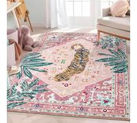 AEKDCL Tapis bohème 100 x 140 cm, joli tigre rose, d'intérieur en fausse laine, antidérapant, lavable, pour chambre d'enfant, chambre à coucher, salle de bain