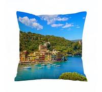 AELKSP Housse Coussin,Vue panoramique aérienne de Luxe de Portofino. Village et Yacht dans Le Petit p,50x50 cm,Lot de Coussin Taie d'oreiller Décoratif Canapé pour Chambre, Canapé, Chaise, Lit,Jardin