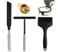 AEMCHDM 3 Pièces Spatule à Crêpes, Répartiteur de Pâte Inox 304 Silicone | Spatule longue pour retourner, plier et servir crêpes, desserts et pâtisseries sans abîmer les surfaces.