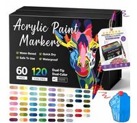 Aemmbon Mon Petit Curieux Feutre Acrylique, Zéro Traversée，60(120color) | Marqueurs Peinture Acrylique 2 En 1 Pour Coloriage Et DIY Créatifs, Couleurs Vives Et Opaques, Pour Papier, Bois, Pierre
