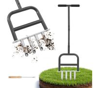 Aérateur de gazon manuel avec 4 lames - Acier robuste - Idéal pour les sols compactés et pour obtenir une pelouse plus verte - Outil de perforation du sol pour gazon, robuste