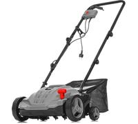 Lehmann Scarificateur électrique 2-en-1, 1500 W, Largeur de Travail 32 cm, Réglage de Profondeur sur 4 Niveaux, 3000 TR/Min, Bac 30 L, Rouleaux à 20 Lames et d’Aération, Gris