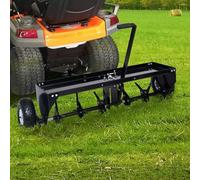Aérateur pour tondeuses autoportées, largeur de travail de 102 cm, équipé d'un rouleau en acier et de 24 tiges galvanisées. Aérateur avec attache universelle pour tracteur