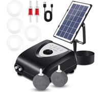 Aérateur solaire pour étang - Pompe à air solaire pour étang et aquarium - 3,5 W - Batterie de 4000 mAh - 2 diffuseurs à bulles - Fonctionnement silencieux - Charge USB - Portable