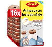 Aeroxon Anti Mites Textiles 16x - Anneaux Bois de Cèdre | Parfum naturel et longue durée, sans produits chimiques, réactivable par ponçage, pour cintres, tiroirs et chaussures