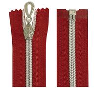 AERZETIX - C64077 - Lot de 10 Fermetures éclair à glissière spirale N°5 50 cm séparable autobloquant - maille en nylon argentée - tirette curseur en métal - couleur rouge - mercerie