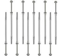 AERZETIX C67144 Lot de 10 Chevilles Ø10x260mm + 10 Vis Ø7x270mm | Plastique à collerette, Autotaraudeuses à collerette, Tête hexagonale empreinte étoile TX40, Béton brique, Perçage fixation