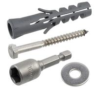 AERZETIX Kit 10 chevilles Ø12x60mm + 10 vis Ø6x60mm + 10 rondelles | Chevilles à collerette en nylon, Vis tirefond inoxydable A2, Rondelles larges A2 pour boulon M6