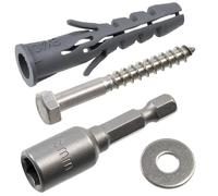 AERZETIX Kit 10 chevilles Ø8x40mm + 10 vis Ø5x40mm + 10 rondelles M5 | Chevilles à collerette en nylon, Vis tirefond inoxydable A2, Rondelles larges A2 pour boulon