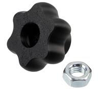AERZETIX | Kit de 10 boutons molettes poignées de serrage en forme d'étoile en plastique noir + 10 écrous M8 hexagonaux | blocage réglage trépieds et mobilier technique