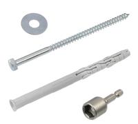 AERZETIX - Kit de 10 chevilles à collerette biseautée Ø10x140 mm en nylon + 10 vis tirefond Ø7x140 mm + 10 rondelles larges pour boulon M8 + 1 douille embout de vissage à 6 pans creux 1/4 SW12