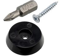 AERZETIX - Kit de 12 Pieds Patins de Meubles Ronds Ø25x6 mm en Plastique Noir + 12 Vis à Bois Ø3x20 mm + 1 Embout de Vissage 1/4 PZ1 pour Fixation sous Étagère Commode Canapé Fauteuil