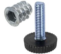 AERZETIX - Kit de 20 Pieds Vérins de Meubles Réglables M6 à Visser + 20 Inserts Filetés M6 à 6 Pans Creux pour Tables Chaises Bureaux en Bois à Hauteur Variable en Acier et Plastique Noir et Argent
