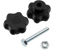 AERZETIX - Kit de 4 boutons molettes poignées de serrage M10 en forme d'étoile en plastique noir + 2 vis M10x70 mm à 6 pans et 2 écrous M10 hexagonaux | plage de serrage maximale 30 mm