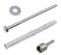 AERZETIX - Kit de 4 chevilles à collerette biseautée Ø10x120 mm en nylon + 4 vis tirefond Ø7x120 mm + 4 rondelles larges pour boulon M8 + 1 douille embout de vissage à 6 pans creux 1/4 SW12