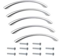 AERZETIX - Lot de 5 Poignées Courbées de Meuble en Métal - Entraxe 128 mm - Finition Argent Mat - pour Porte Armoire Placard Tiroir - Aménagement Décoration Intérieur Cuisine Salon