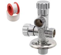AERZETIX - Robinet Équerre à Doubles Sorties 1/2"x1/2"x1/2" avec Rosace et Joint PTFE - en Laiton - Finition Nickelée - Vanne Eau Potable Sanitaire Raccord Lavabo Salle de Bain Cuisine - C74961