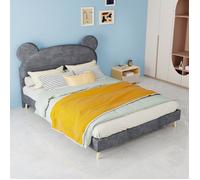 AESVAR ensemble lit enfant 140 x 200 cm avec matelas ressorts ensachés 23 cm, tête de lit oreilles d’ours gris