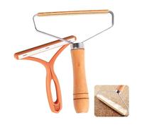 AetherPeak Brosse anti-peluches et poils d'animaux, grattoir à tapis avec poignée en bois, cadre en acier inoxydable, lame en cuivre + brosse à peluches statique orange, réutilisable pour tapis