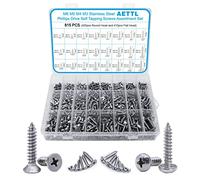 AETTL Assortiment de 815 vis à bois M6 M5 M4 M3 en acier inoxydable - Assortiment de vis autotaraudeuses à tête plate cruciforme pour terrasse, cloison sèche, béton, tôle