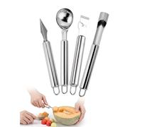AEUXZA Lot de 4 Ustensiles Fruits en Inox - Cuillère Parisienne, Couteau à Sculpter, Zesteur Citron & Évideur de Pomme - Kit Déco Fruits Créatives & Snacks Sains