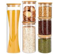 Aevcvok 6 Bocal en Verre avec Couvercle, 1330ml/830ml/530ml/2x430ml/330ml, Bocaux en Verre Hermétique, Pot en Verre avec Couvercle en Bambou, Bocaux Rangement Cuisine pour Spaghetti, Pâtes, Céréales