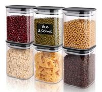Aevcvok 6x 800ml Bocal en Verre avec Couvercle, Hauteur : 12,5cm - Bocaux en Verre Hermétique - Pot en Verre Carré - Bocaux de Rangement Cuisine pour Pâtes, Céréales, Cornflakes, Haricots