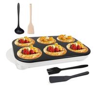 AEWHALE Crêpes électrique avec 6 Trou avec accessoires,1500W,Revêtement antiadhésif,Cuisson rapide Pour Mini-Crêpes Blinis| Mini Crêpe | Cuisson des Omelettes, du Bacon, des Hamburgers