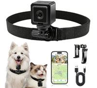 AEZ Collier de caméra pour animaux de compagnie avec contrôle par application, caméra POV HD 1080p, enregistrement de 210 minutes, caméra d'action portable avec hotspot WiFi, caméra à clip magnétique