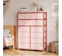 AFF Commode à 16 Tiroirs De Rangement avec Dessus en Bois pour Salon, Chambre,d'enfant,Placard, Entrée,101 × 30 × 130 cm,rose
