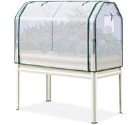 AFF Jardinière en métal avec serre de protection- Bac Potager Surélevé en Métal avec Mini-Serre PE-120 x 60 x 140 cm,blanc cassé