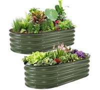 AFF Lot De 2 Jardinière-pot de fleur-Bacs De Culture Acier Galvanisé avec Fond Ouvert,Lit de jardin surélevé ovale,4x2x1FT,Blanc