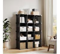 AFF MEUBLE ETAGERE,12 Casiers Meuble de rangement modulaire-Bibliothèque DIY Empilable en PVC-Étagère de rangement modulable,noir