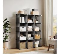 AFF MEUBLE ETAGERE-12 Casiers Meuble de rangement modulaire-Bibliothèque DIY Empilable en PVC-Étagère Polyvalente,gris