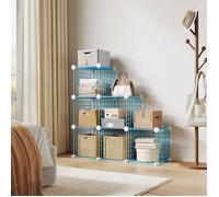AFF MEUBLE ETAGERE-Étagère de rangement en grille métallique,Range-étagère 6 casiers métallique PVC,Meuble de rangement ,bleu