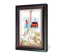 AFFA My Piggy Tirelire Cadre Amusant pour Monnaie et Argent avec Image Colorée à l'intérieur en HDF Passe Partout avec Plexiglas 32x42x2,5 cm Cadre Marron Nouveau modèle de Voiture