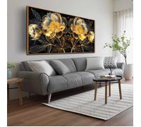 Affiche abstraite de fleur dorée noire,peinture sur toile de plante d'art,image murale pour décoration de salon Sans Cadres 60x120cm
