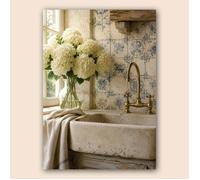 Affiche bouquet d'hortensias A3 campagne chic - Poster déco blanc et bleu décoration murale élégante - Papier mat 230g