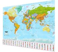 Affiche carte du monde - Affiche du monde - XXL 140x100 cm - Relief 3D - Drapeaux des pays - Décoration murale
