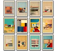 Affiche de Composition résidentielle Bauhaus Vintage, peinture sur toile classique imprimée, tableau d'art mural abstrait pour la décoration de la maison D0075-16
