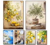 Affiche de paysage de grèce méditerranéenne, citron italien, olive, rétro, peinture sur toile, images d'art murales, décoration intérieure de maison 2