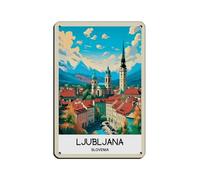 Affiche de voyage rétro vintage Ljubljana Slovénie, affiche rétro en métal, art chic, peinture sur fer, bar, caverne, café, famille, garage, décoration murale, 20 x 30 cm