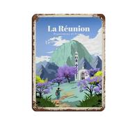Affiche de voyage vintage La Réunion, affiche rétro en métal, art chic, peinture sur fer, bar, caverne, café, famille, garage, décoration murale, 30 x 40 cm