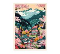 Affiche en bois Anime des pics du Mont Yoshino Ukiyo-E moderne, illustration de dessin animé japonaise, impression mat d'archives, A3 (impression seulement) - 42x29,7cm